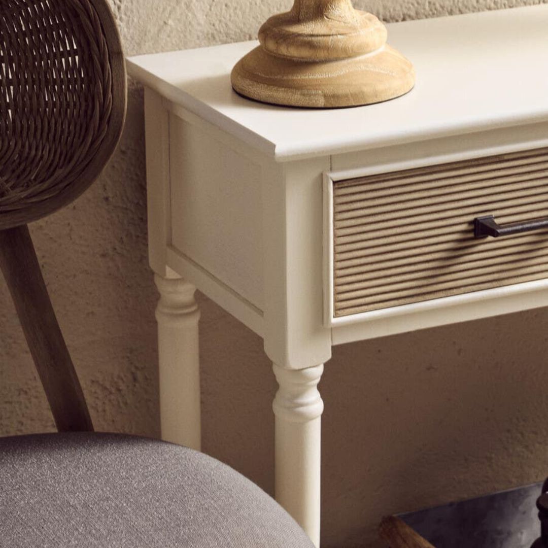 Loxley White 2 Drawers Console Table with Textured Fronts