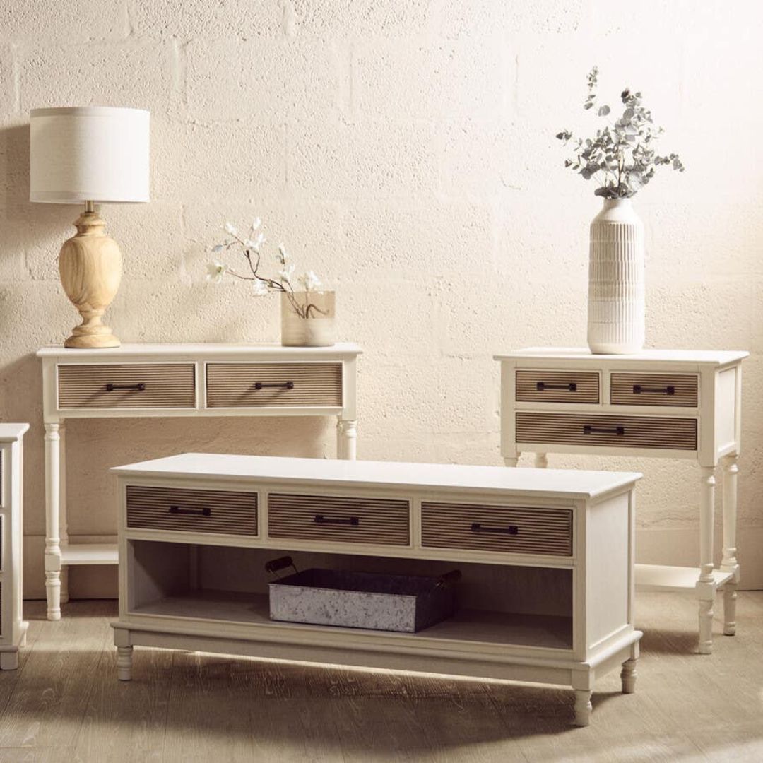 Loxley White 3 Drawers Console Table with Textured Fronts