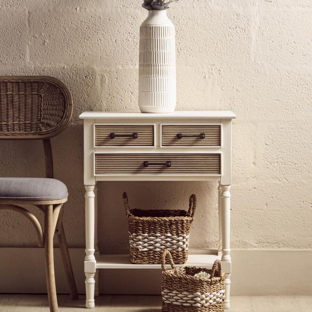 Loxley White 3 Drawers Console Table with Textured Fronts