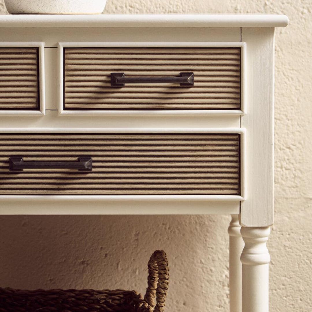 Loxley White 3 Drawers Console Table with Textured Fronts