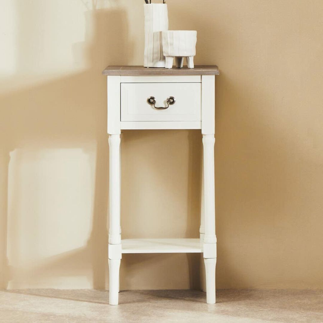 Loxley White Drawer Side Table with Natural Top
