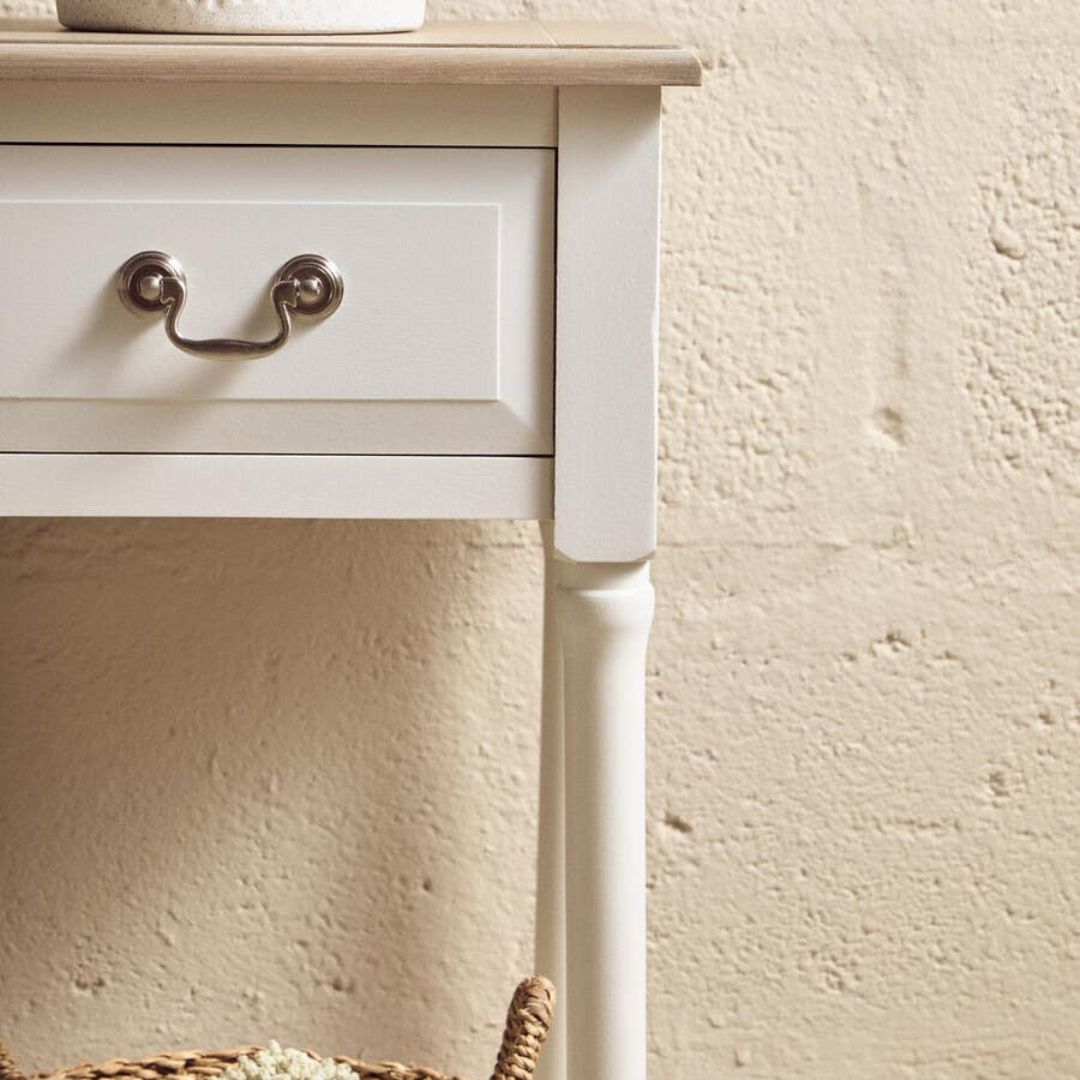 Loxley White Drawer Side Table with Natural Top