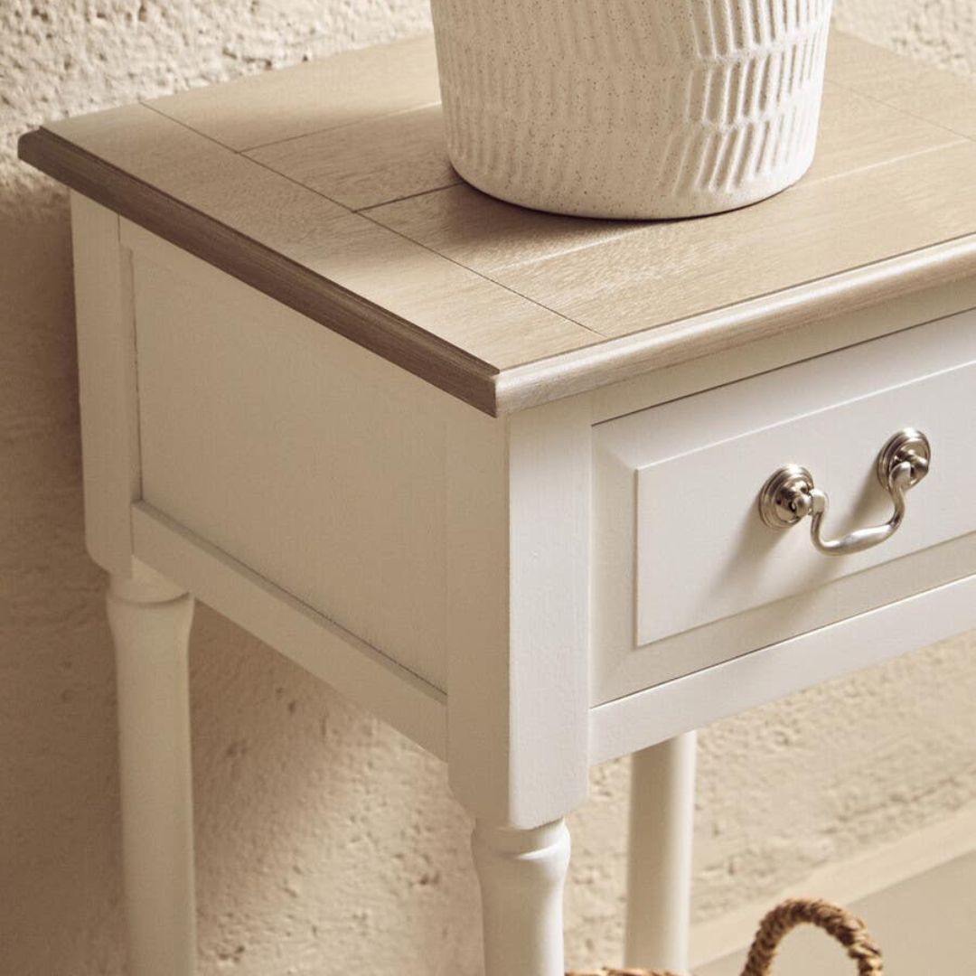 Loxley White Drawer Side Table with Natural Top