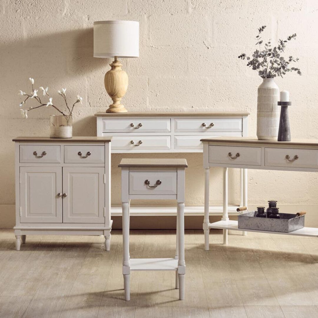 Loxley White Drawer Side Table with Natural Top