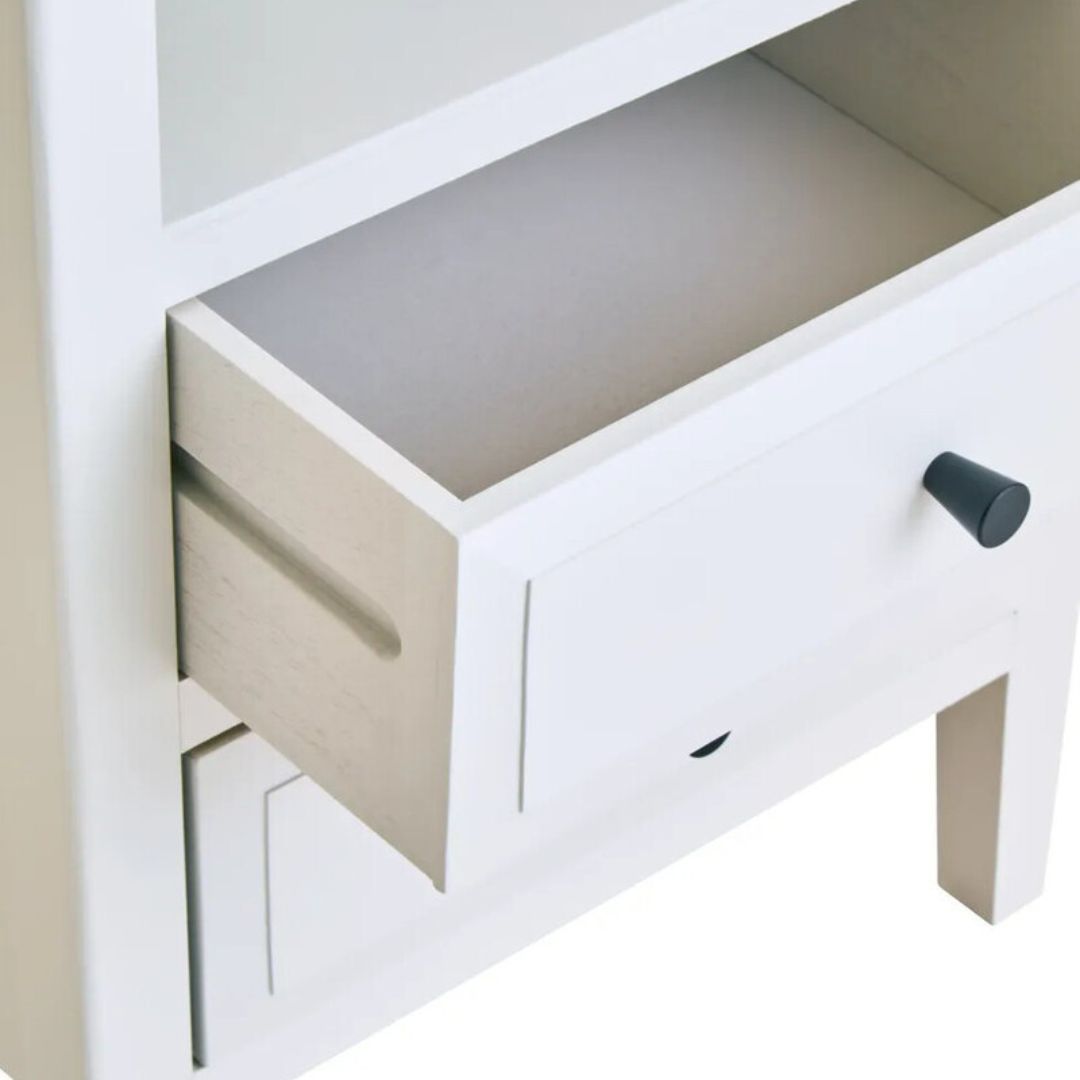 Loxley White Bedside Table with 2 Drawers &amp; Shelf