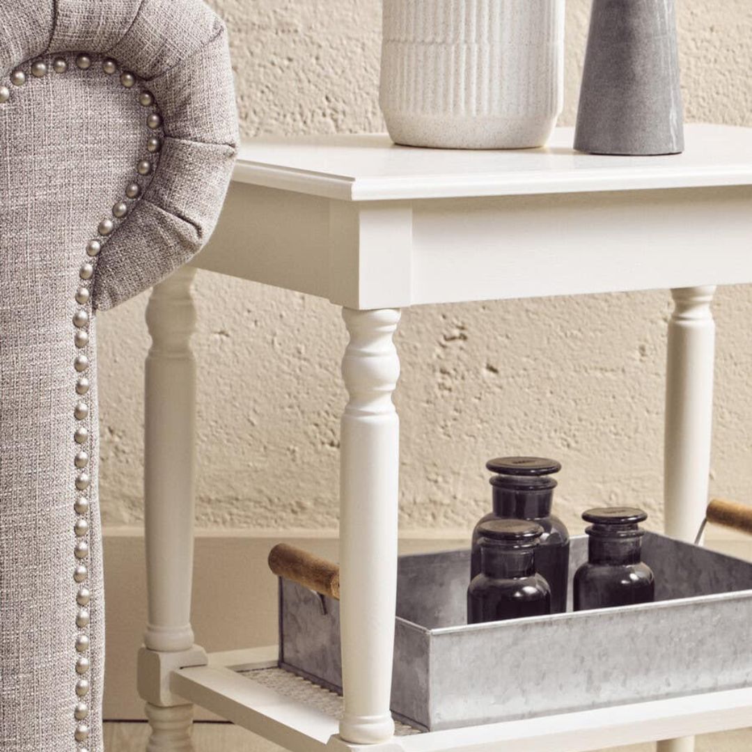 Loxley White Side Table with Cane Shelf