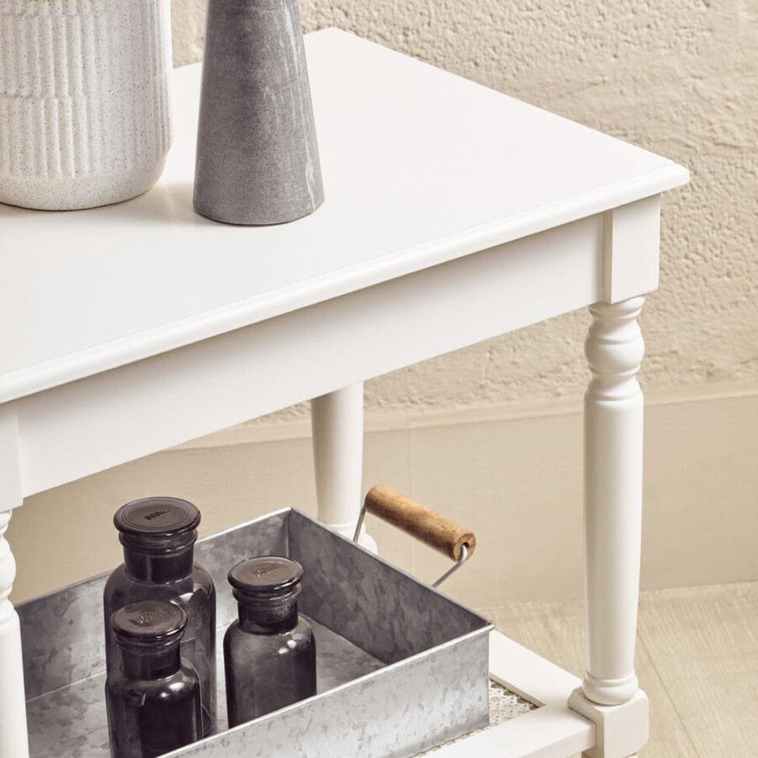 Loxley White Side Table with Cane Shelf