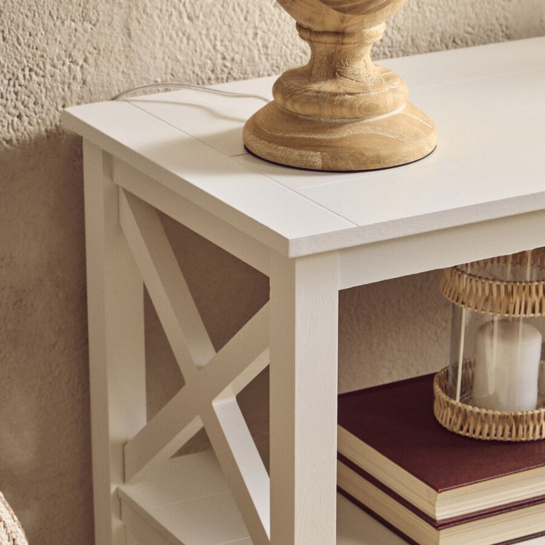Loxley White Wide 2 Tier Bookcase with Cross Frame Detail