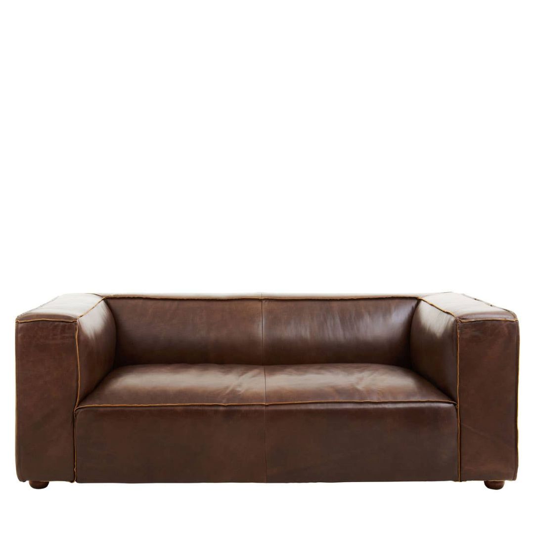 Montclair Antique Brown Genuine Leather 2-Seater Sofa - INSIDE HOUSE