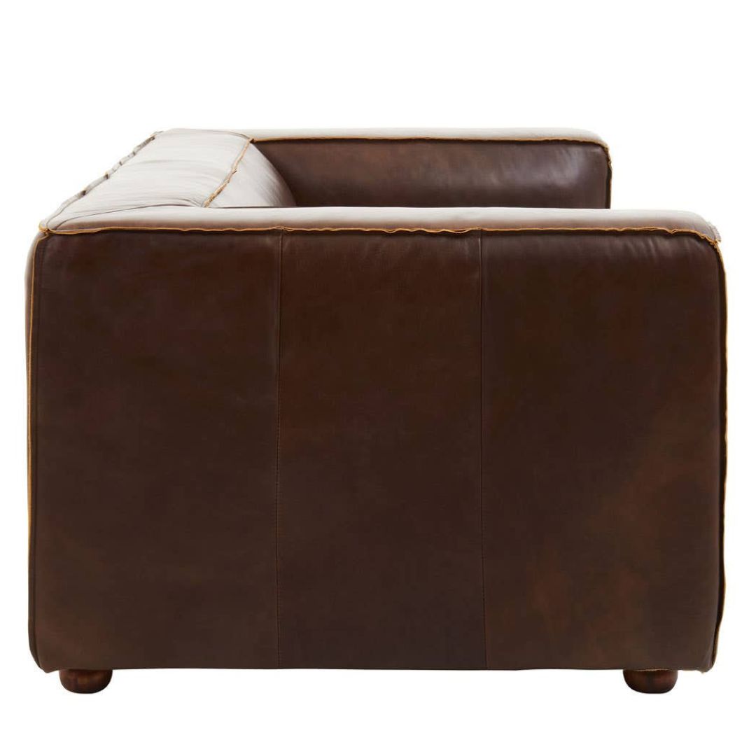 Montclair Antique Brown Genuine Leather 2-Seater Sofa - INSIDE HOUSE