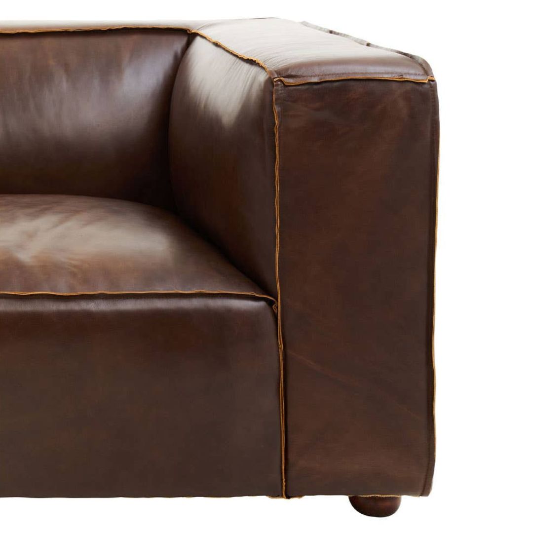 Montclair Antique Brown Genuine Leather 2-Seater Sofa - INSIDE HOUSE