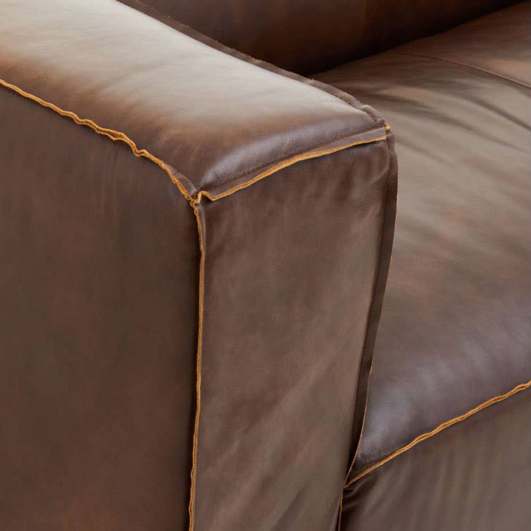 Montclair Antique Brown Genuine Leather 3-Seater Sofa - INSIDE HOUSE