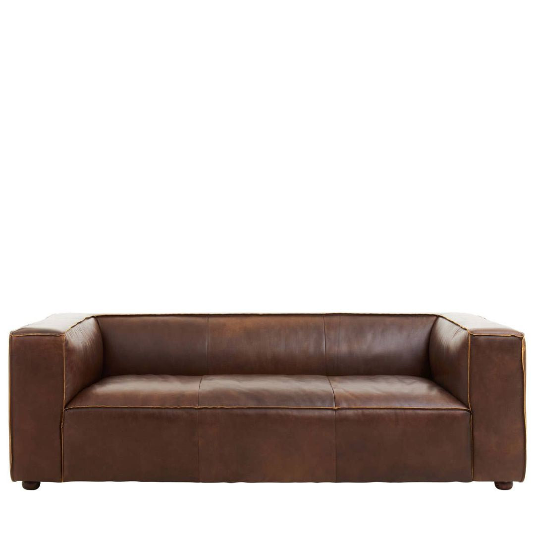 Montclair Antique Brown Genuine Leather 3-Seater Sofa - INSIDE HOUSE