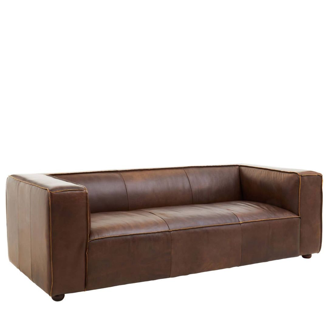 Montclair Antique Brown Genuine Leather 3-Seater Sofa - INSIDE HOUSE