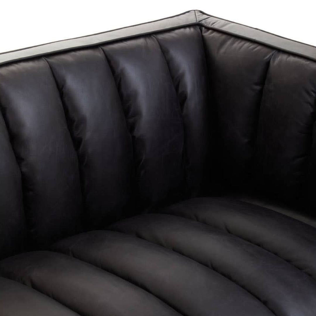Montclair Black Genuine Leather 3-Seater Sofa with Flared Arms - INSIDE HOUSE