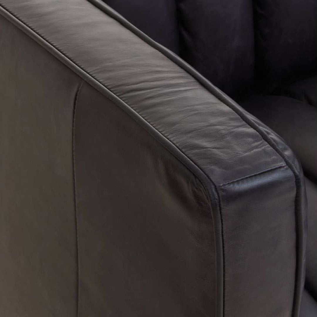 Montclair Black Genuine Leather 3-Seater Sofa with Flared Arms - INSIDE HOUSE