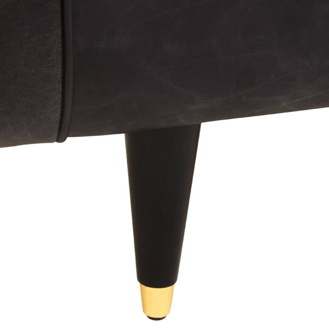 Montclair Black Genuine Leather 3-Seater Sofa with Flared Arms - INSIDE HOUSE