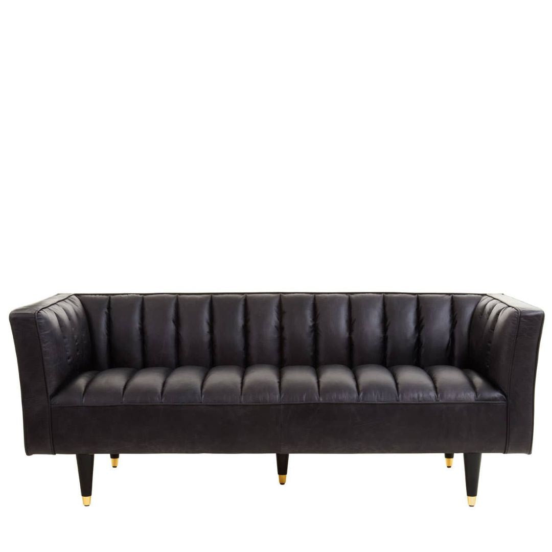 Montclair Black Genuine Leather 3-Seater Sofa with Flared Arms - INSIDE HOUSE