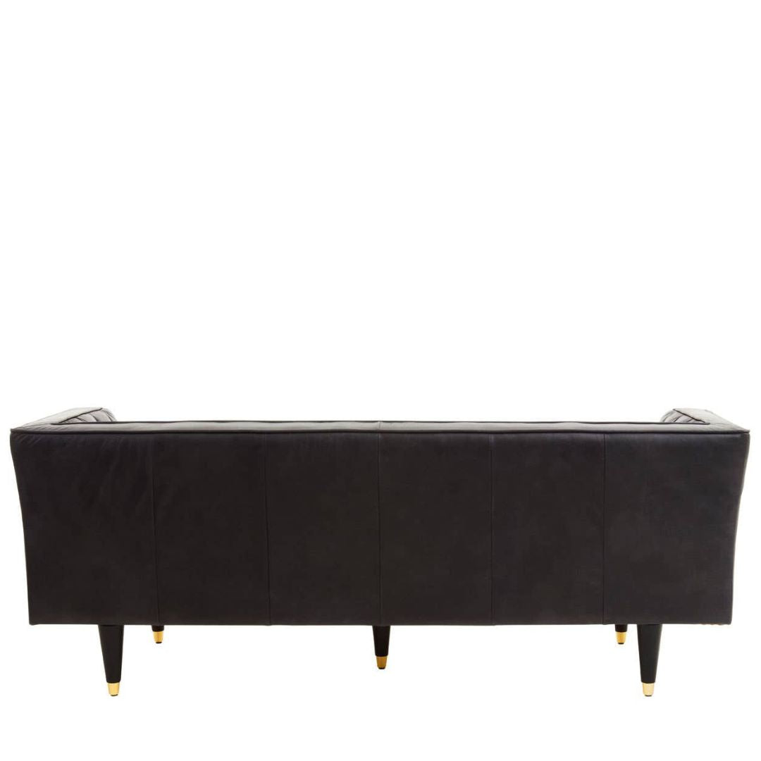 Montclair Black Genuine Leather 3-Seater Sofa with Flared Arms - INSIDE HOUSE