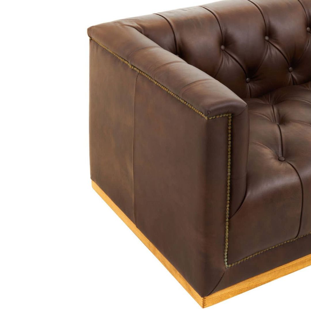Montclair Dark Brown Genuine Leather Chesterfield 3-Seater Sofa - INSIDE HOUSE