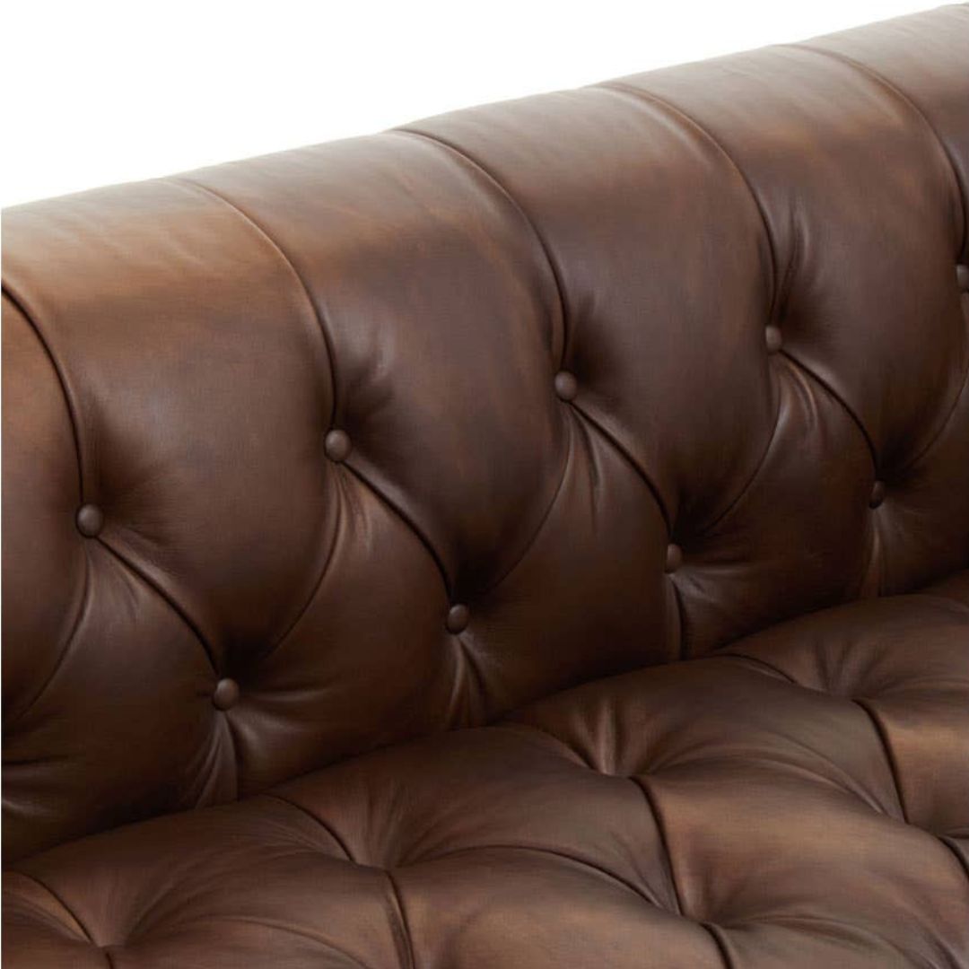 Montclair Dark Brown Genuine Leather Chesterfield 3-Seater Sofa - INSIDE HOUSE