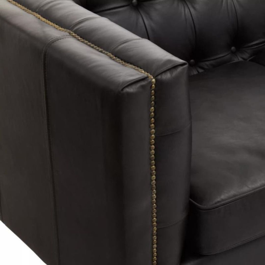 Montclair Mid-Century Black Genuine Leather 3-Seater Sofa - INSIDE HOUSE