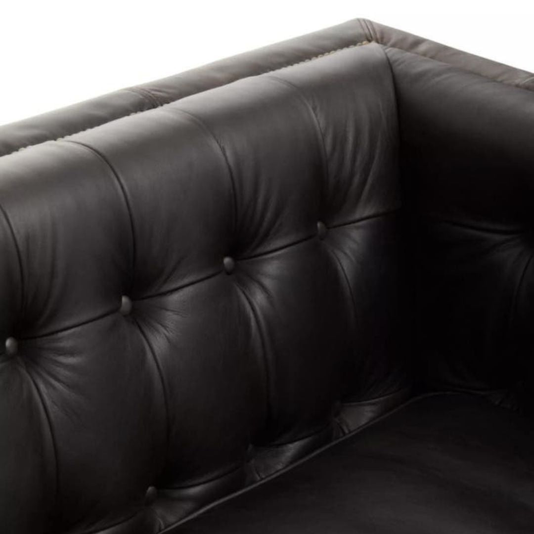 Montclair Mid-Century Black Genuine Leather 3-Seater Sofa - INSIDE HOUSE