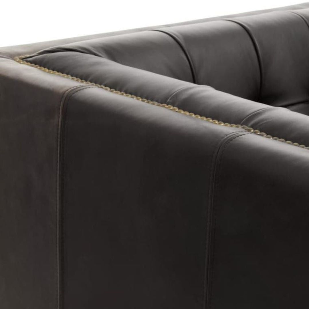 Montclair Mid-Century Black Genuine Leather 3-Seater Sofa - INSIDE HOUSE