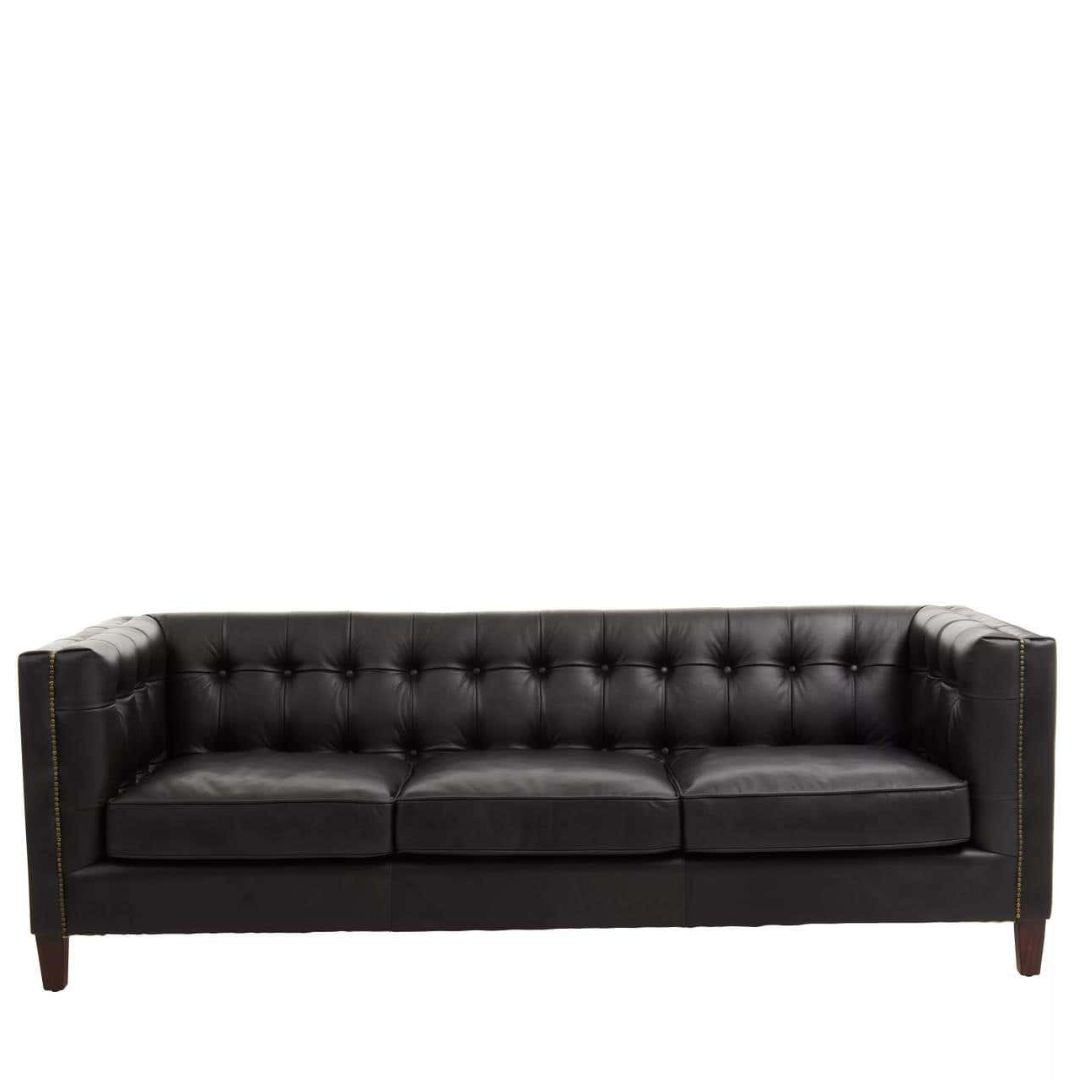 Montclair Mid-Century Black Genuine Leather 3-Seater Sofa - INSIDE HOUSE