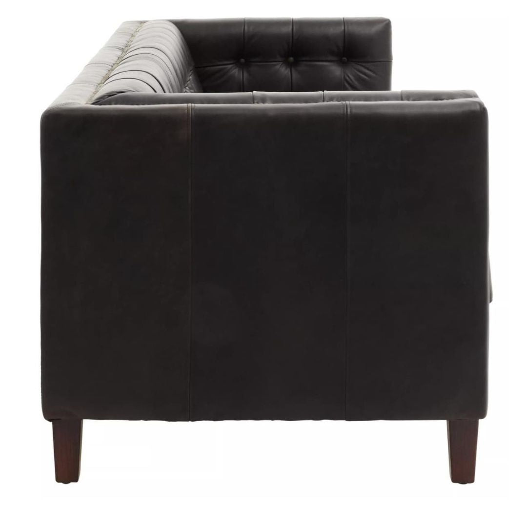 Montclair Mid-Century Black Genuine Leather 3-Seater Sofa - INSIDE HOUSE