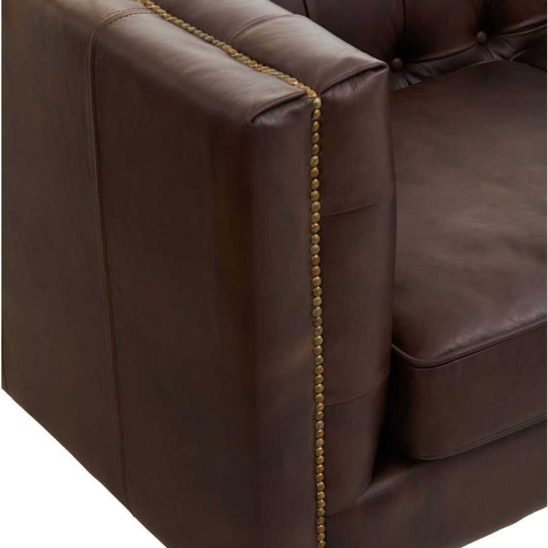 Montclair Mid-Century Dark Brown Genuine Leather 3-Seater Sofa - INSIDE HOUSE