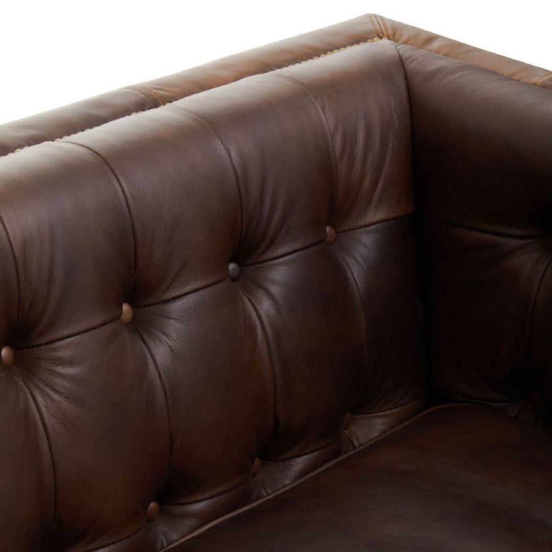 Montclair Mid-Century Dark Brown Genuine Leather 3-Seater Sofa - INSIDE HOUSE