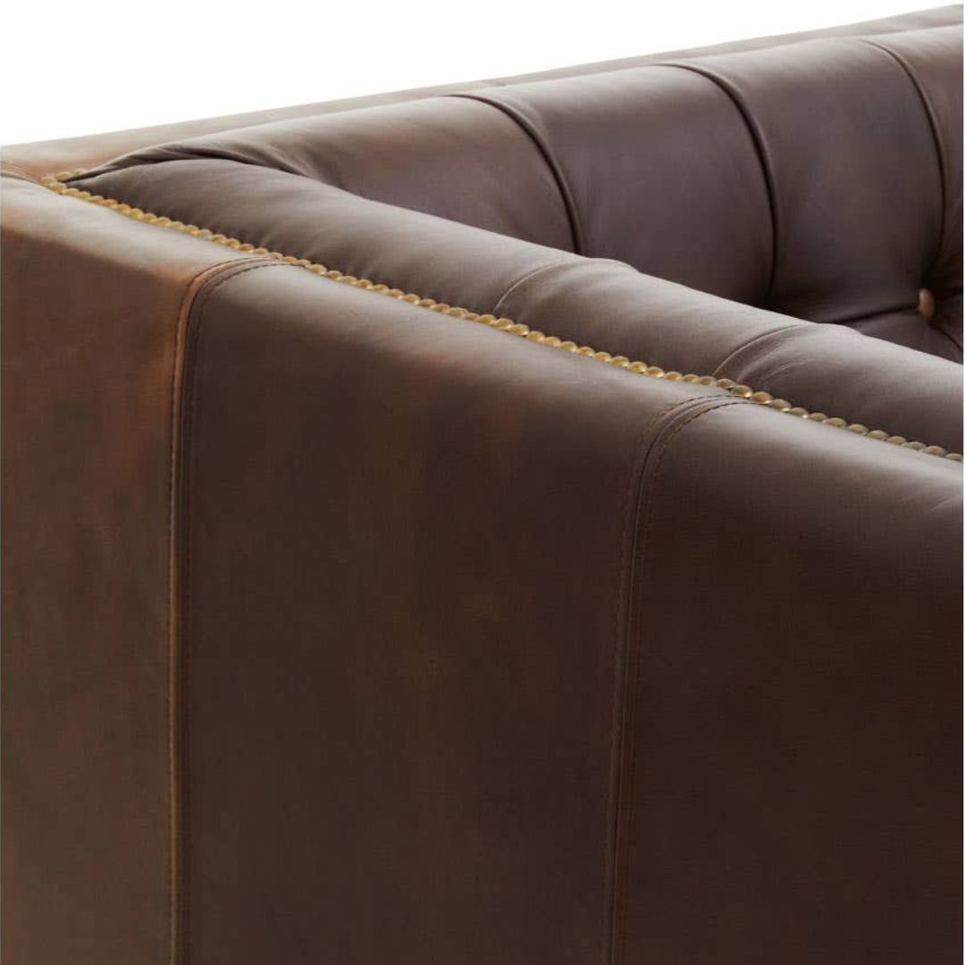 Montclair Mid-Century Dark Brown Genuine Leather 3-Seater Sofa - INSIDE HOUSE