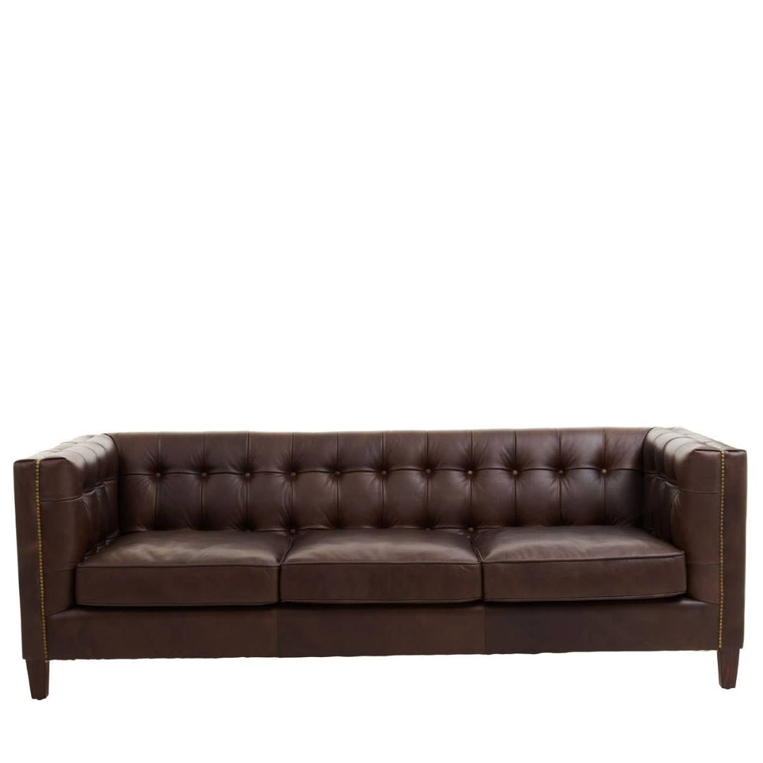 Montclair Mid-Century Dark Brown Genuine Leather 3-Seater Sofa - INSIDE HOUSE