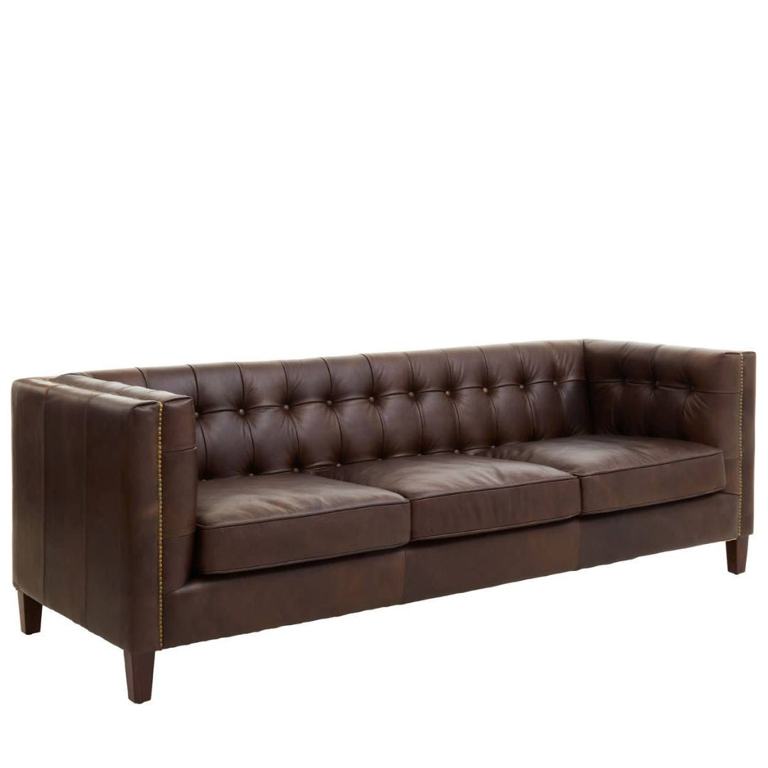 Montclair Mid-Century Dark Brown Genuine Leather 3-Seater Sofa - INSIDE HOUSE