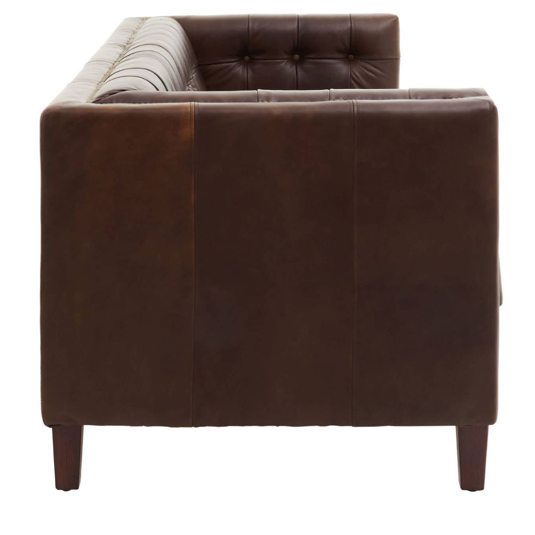 Montclair Mid-Century Dark Brown Genuine Leather 3-Seater Sofa - INSIDE HOUSE