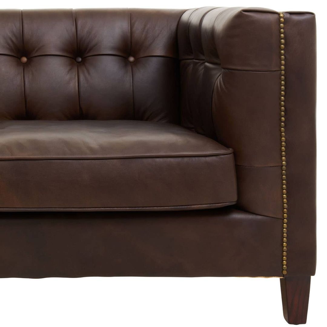 Montclair Mid-Century Dark Brown Genuine Leather 3-Seater Sofa - INSIDE HOUSE