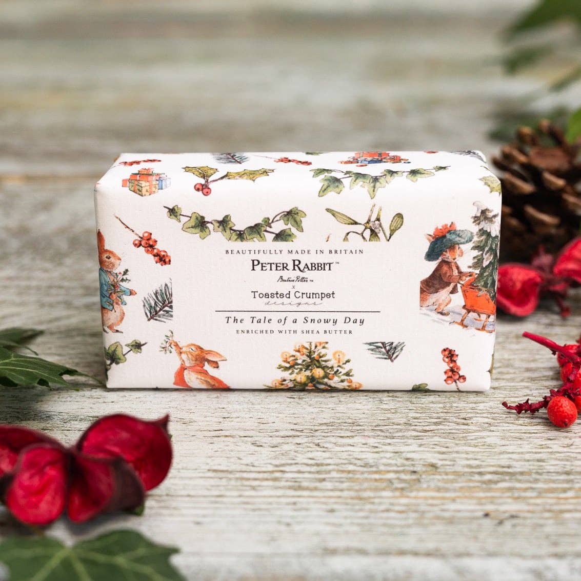 Peter Rabbit &amp; Friends The Tale of a Snowy Day 190g luxury soap bar in illustrated winter packaging