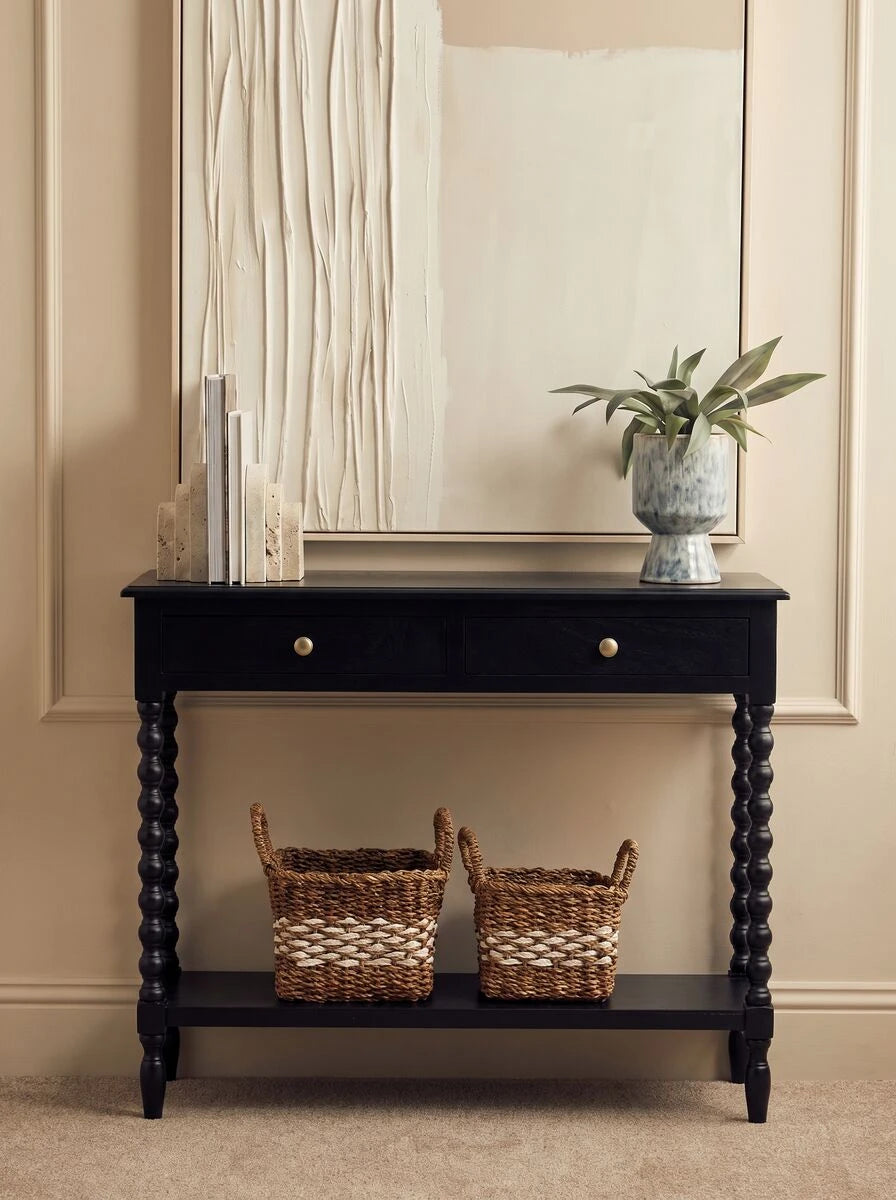 Loxley Vintage Black Bobble Console Table with 2 Drawers