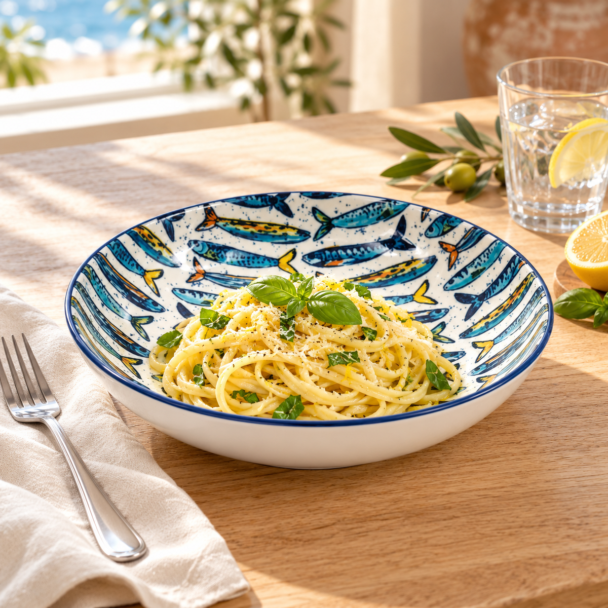 Sardine Pattern Pasta Bowl lifestyle