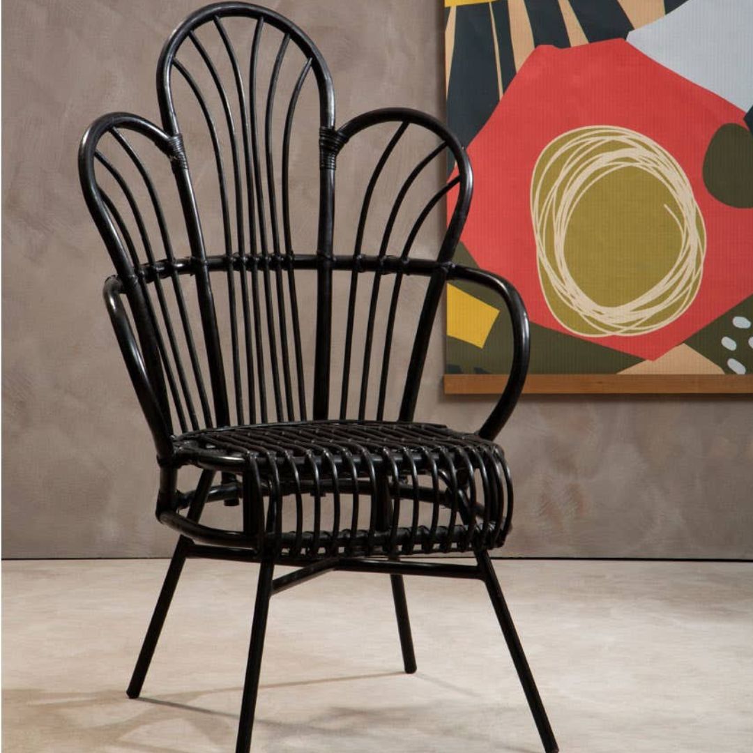Savana Curved Back Black Rattan Chair – Metal Frame