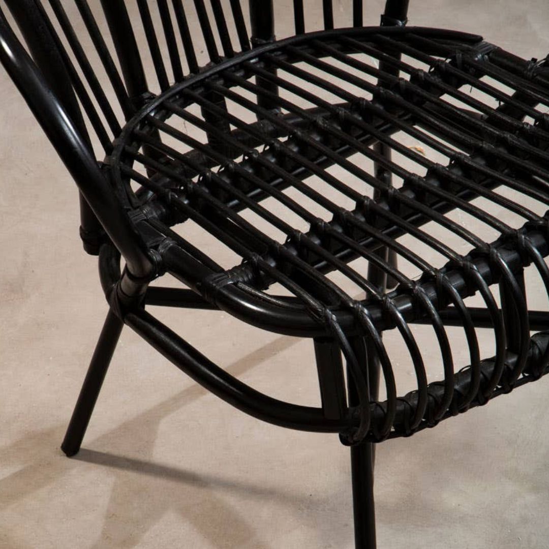 Savana Curved Back Black Rattan Chair – Metal Frame