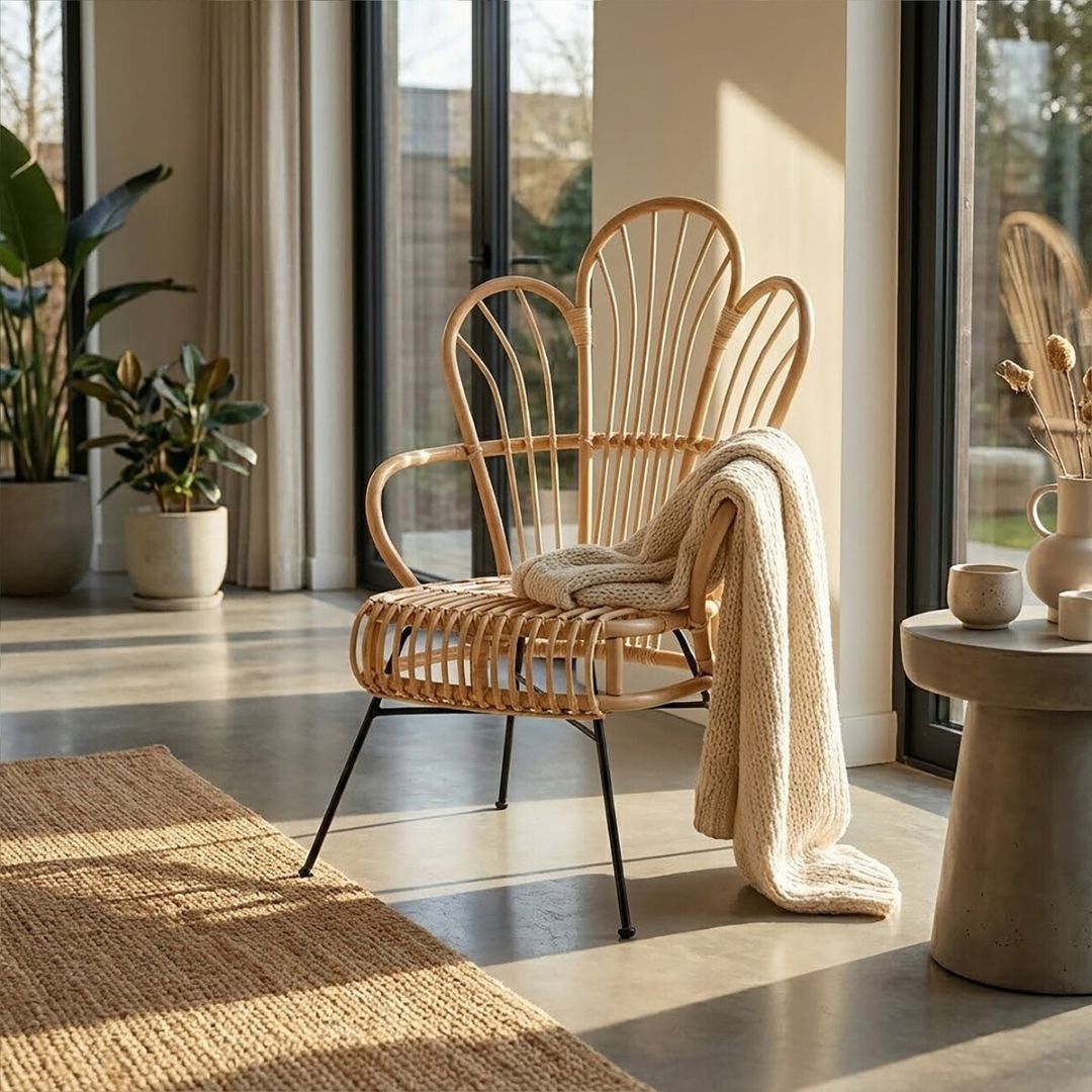 Savana Curved Back Natural Rattan Chair – Metal Frame