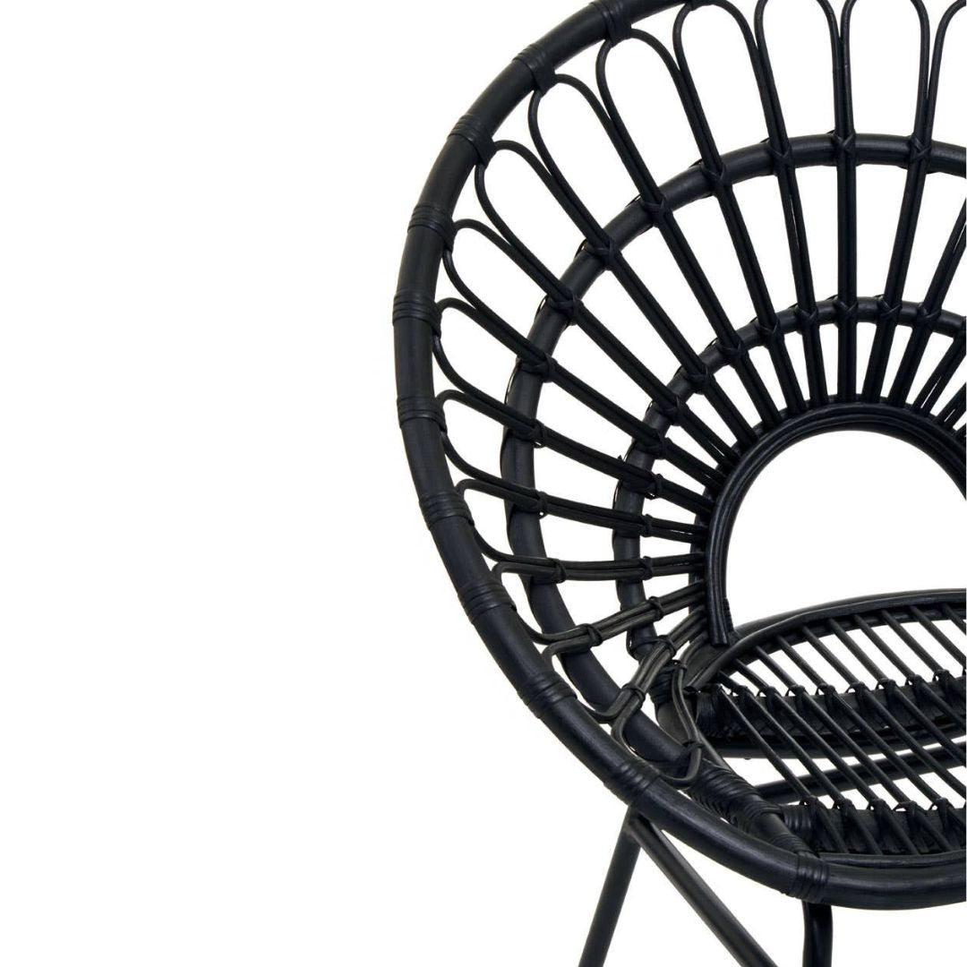 Savana Flared Back Black Rattan Chair – Metal Frame