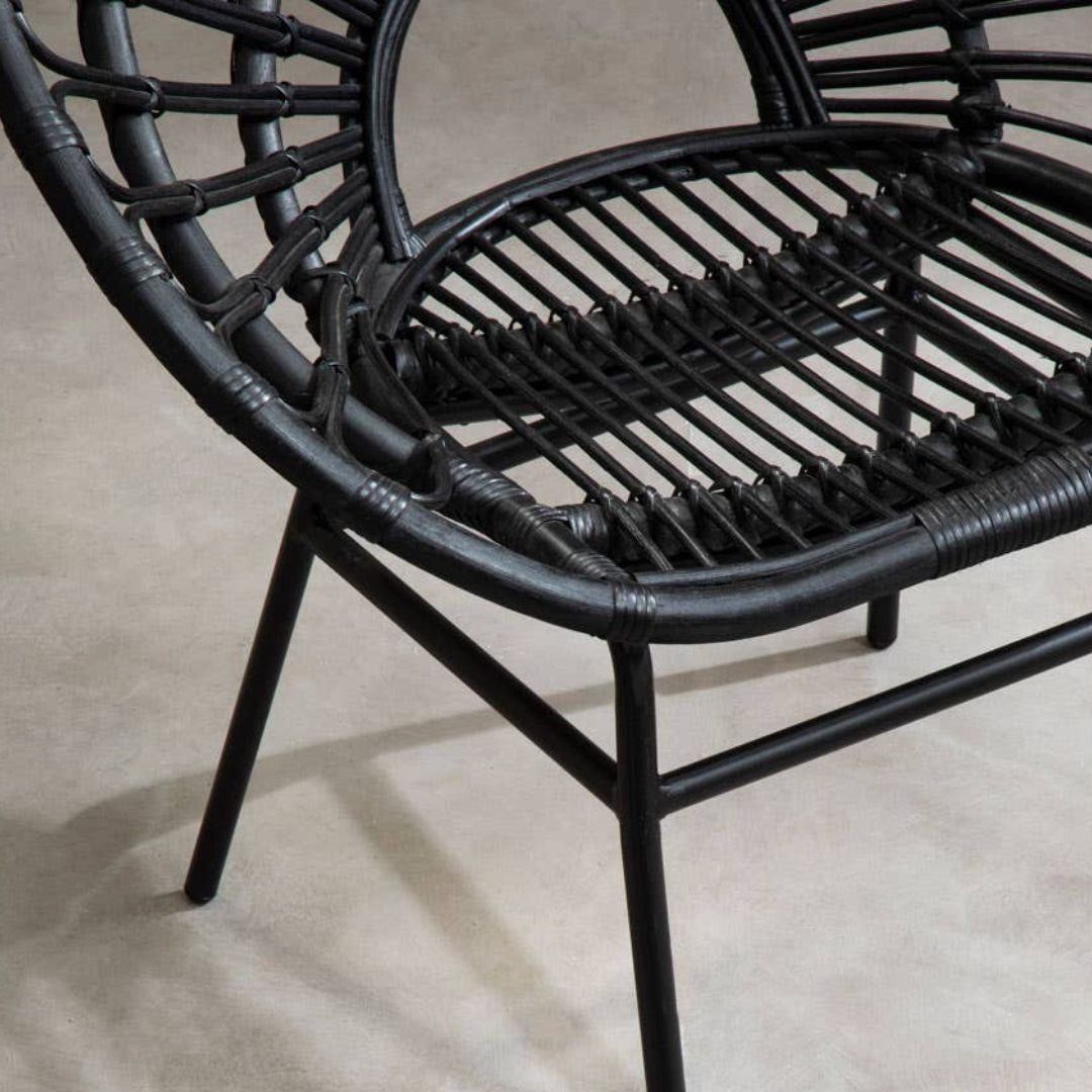 Savana Flared Back Black Rattan Chair – Metal Frame