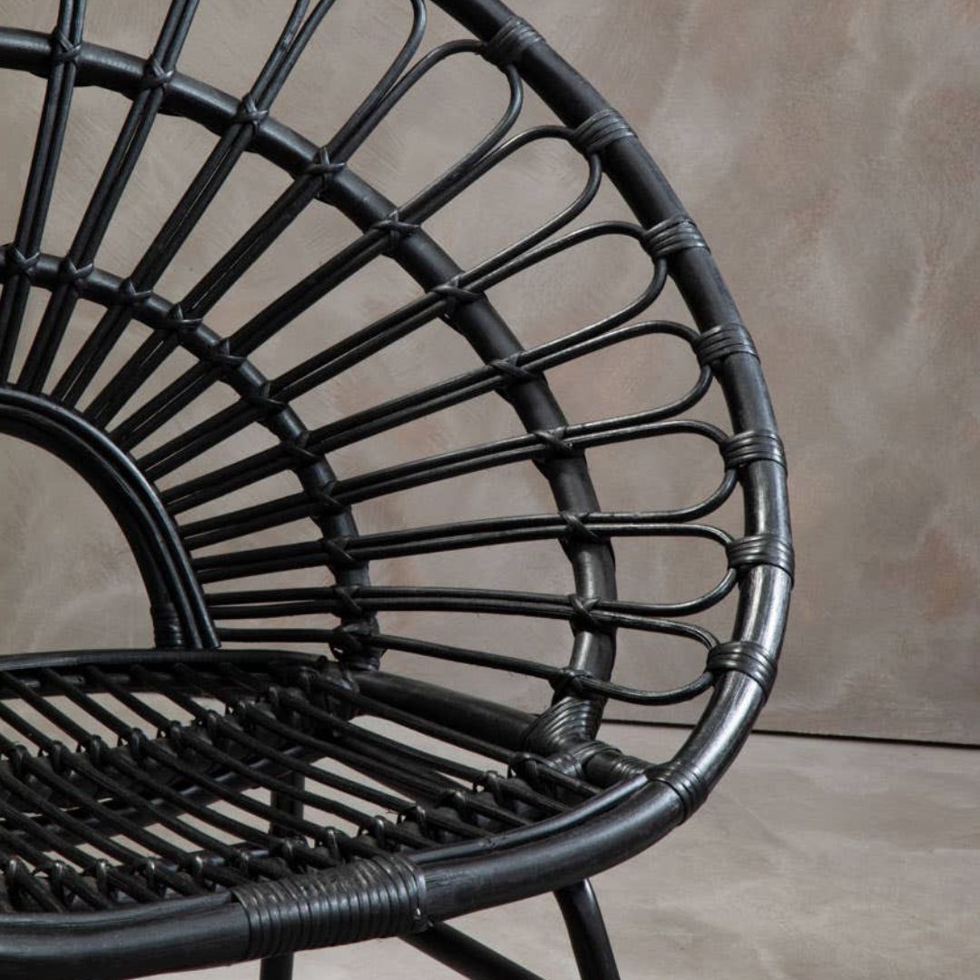 Savana Flared Back Black Rattan Chair – Metal Frame