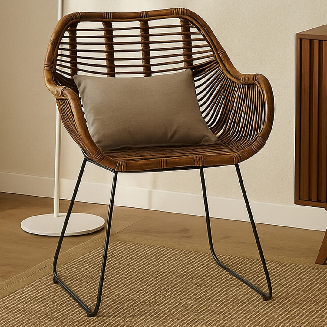 Savana Horizontal Weave Natural Rattan Chair – Metal Frame