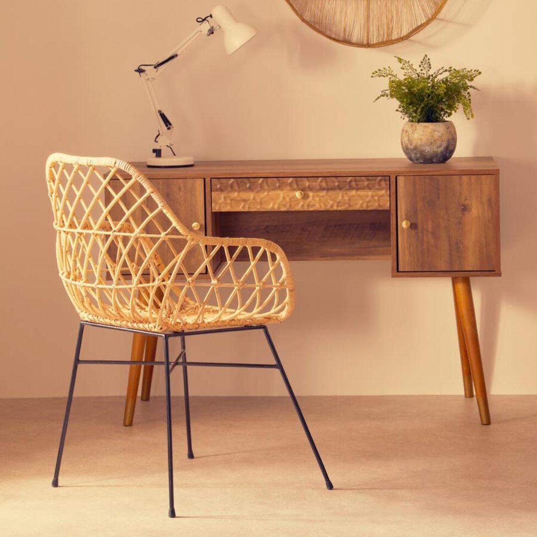 Savana Lattice Natural Rattan Chair – Metal Frame