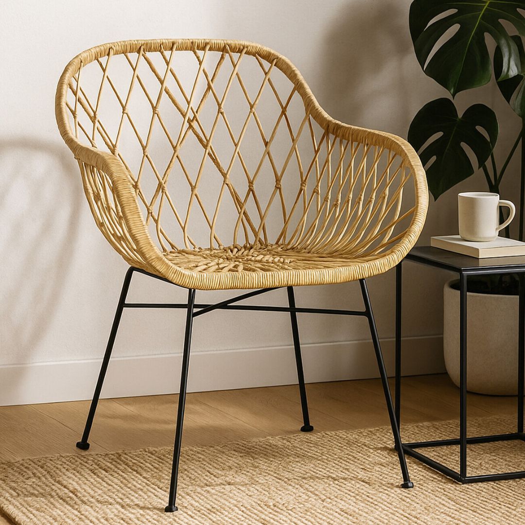 Savana Lattice Natural Rattan Chair – Metal Frame