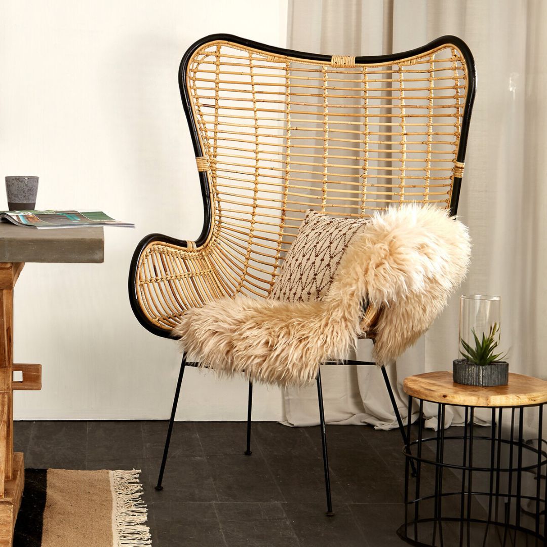 Savana Natural Rattan Wingback Chair – Metal Frame